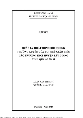 Quản Lý Hoạt Động Bồi Dưỡng Giáo Viên THCS Tại Huyện Tây