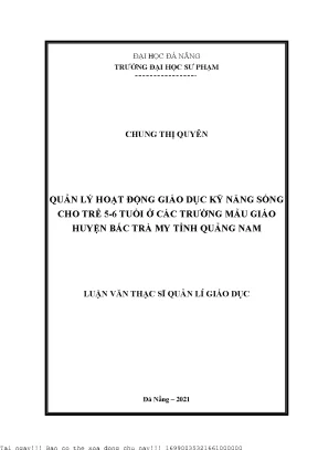 Quản Lý Hoạt Động Giáo Dục Kỹ Năng Sống Cho Trẻ 5-6 Tuổi