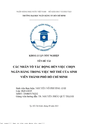 Các Nhân Tố Ảnh Hưởng Đến Quyết Định Chọn Ngân Hàng Của