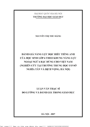 Đánh Giá Năng Lực Đọc Hiểu Tiếng Anh Của Học Sinh Lớp 6