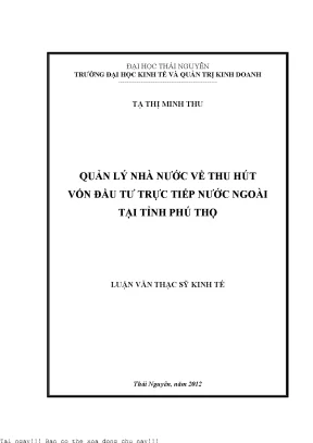 Quản Lý Nhà Nước Về Thu Hút Vốn Đầu Tư Nước Ngoài Tại