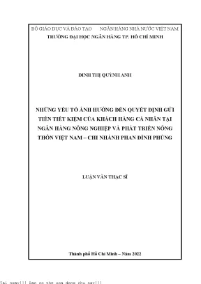 Yếu Tố Ảnh Hưởng Đến Quyết Định Gửi Tiền Tiết Kiệm Tại