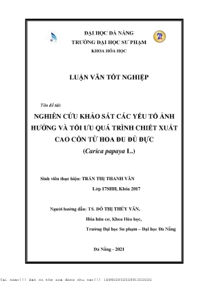 Nghiên Cứu Tối Ưu Quá Trình Chiết Xuất Cao Cồn Từ Hoa Đu
