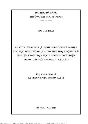 Phát Triển Năng Lực Định Hướng Nghề Nghiệp Cho Học Sinh 