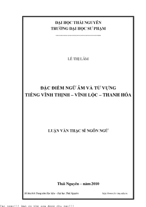 Nghiên Cứu Đặc Điểm Ngữ Âm và Từ Vựng Tiếng Vĩnh Thịnh -