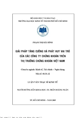 Tăng Cường Vai Trò Các Công Ty Chứng Khoán Trong Thị