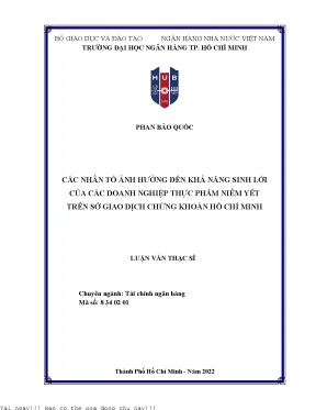 Những Nhân Tố Ảnh Hưởng Đến Khả Năng Sinh Lời Của Doanh