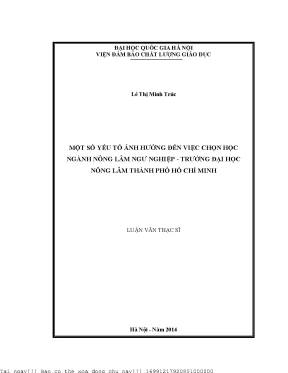 Yếu Tố Ảnh Hưởng Đến Việc Chọn Ngành Nông Lâm Ngư Nghiệp