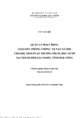 Quản Lý Giáo Dục Phòng Chống Tệ Nạn Xã Hội Cho Học Sinh