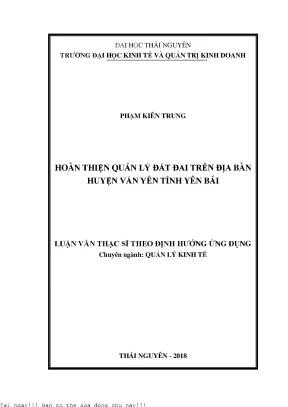 Hoàn thiện quản lý đất đai tại huyện Văn Yên, tỉnh Yên Bái