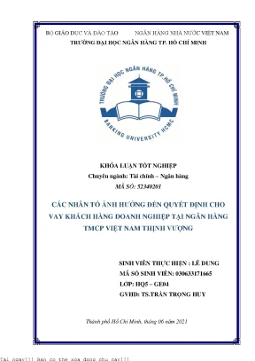 Các Nhân Tố Ảnh Hưởng Đến Quyết Định Cho Vay Tại Ngân
