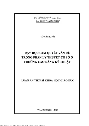 Giải Quyết Vấn Đề Trong Dạy Học Lý Thuyết Cơ Sở Tại 