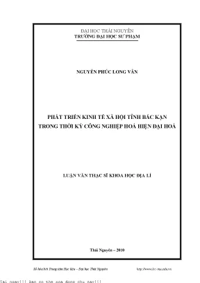 Phát Triển Kinh Tế - Xã Hội Tỉnh Bắc Kạn Trong Thời Kỳ 