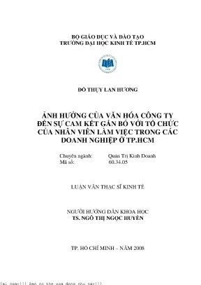 Ảnh Hưởng Của Văn Hóa Công Ty Đến Sự Cam Kết Của Nhân