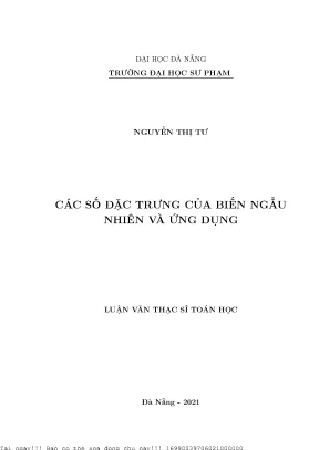 Các Số Đặc Trưng Của Biến Ngẫu Nhiên Và Ứng Dụng Trong