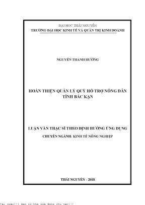 Hoàn thiện quản lý Quỹ hỗ trợ nông dân tỉnh Bắc Kạn