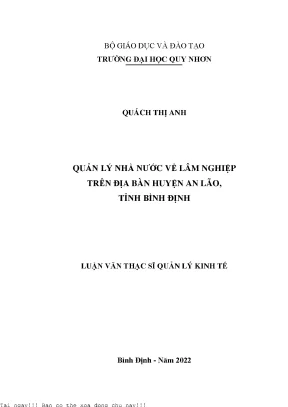 Quản Lý Nhà Nước Về Lâm Nghiệp Tại Huyện An Lão, Tỉnh