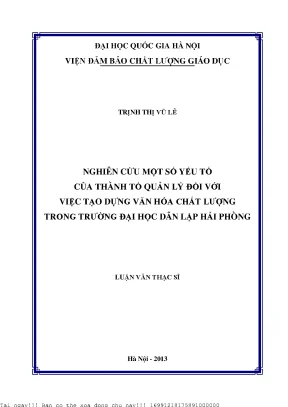 Nghiên Cứu Yếu Tố Quản Lý Tạo Dựng Văn Hóa Chất Lượng