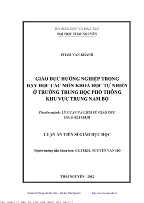 Giáo Dục Hướng Nghiệp Trong Dạy Học Khoa Học Tự Nhiên Ở 