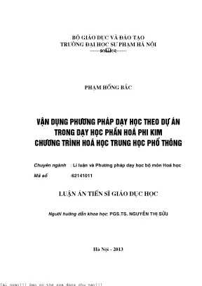 Phương Pháp Dạy Học Hóa Học Theo Dự Án Tại Trường Đại 