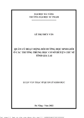 Quản Lý Hoạt Động Bồi Dưỡng Học Sinh Giỏi Tại Trường