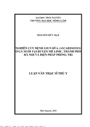 Nghiên Cứu Bệnh Giun Đũa Ở Gà Tại Huyện Mê Linh, Hà Nội