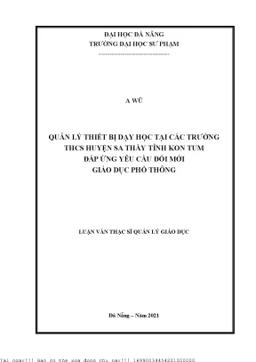 Quản Lý Thiết Bị Dạy Học Tại Trường THCS Huyện Sa Thầy,