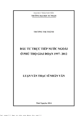Đầu Tư Trực Tiếp Nước Ngoài Tại Phú Thọ Giai Đoạn 1997-2012