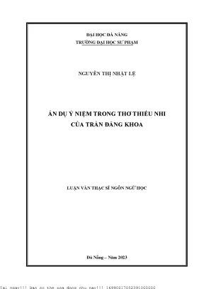Nghiên Cứu Ẩn Dụ Ý Niệm Trong Thơ Thiếu Nhi Của Trần