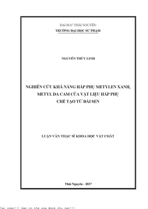 Nghiên Cứu Khả Năng Hấp Phụ Metylen Xanh và Metyl Da Cam