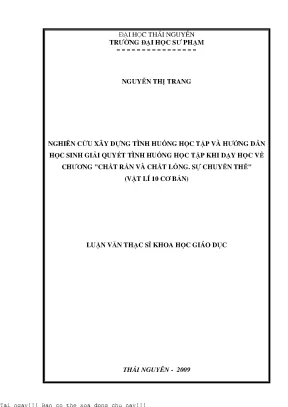 Nghiên Cứu Tình Huống Học Tập Trong Dạy Học Vật Lý 10: 