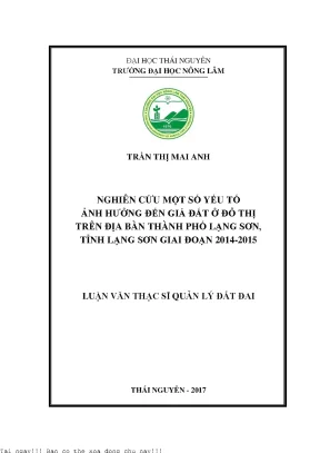 Nghiên Cứu Các Yếu Tố Ảnh Hưởng Đến Giá Đất Ở Đô Thị