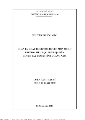 Quản Lý Hoạt Động Tổ Chuyên Môn Ở Trường Tiểu Học Huyện