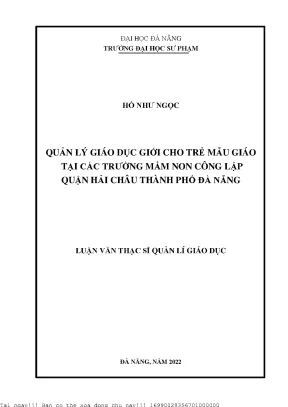 Quản Lý Giáo Dục Giới Cho Trẻ Mẫu Giáo Tại Các Trường