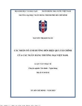 Các yếu tố ảnh hưởng đến hiệu quả tài chính của ngân