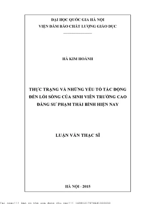 Yếu Tố Tác Động Đến Lối Sống Sinh Viên Cao Đẳng Sư Phạm