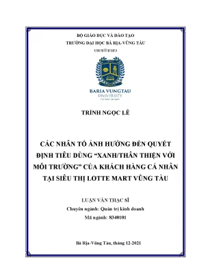 Những Nhân Tố Ảnh Hưởng Đến Quyết Định Tiêu Dùng Xanh