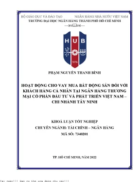 Hoạt Động Cho Vay Mua Bất Động Sản Tại Ngân Hàng BIDV