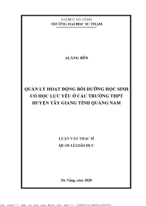 Quản Lý Hoạt Động Bồi Dưỡng Học Sinh Yếu Tại Trường THPT