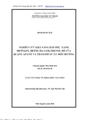 Nghiên Cứu Khả Năng Hấp Phụ Màu Xanh Metylen, Metyl Da