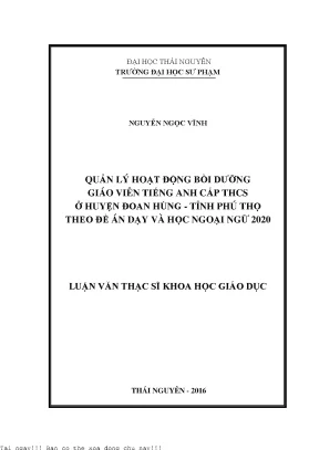 Quản Lý Hoạt Động Bồi Dưỡng Giáo Viên Tiếng Anh Cấp THCS