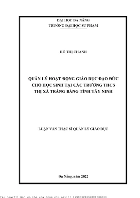 Quản Lý Hoạt Động Giáo Dục Đạo Đức Cho Học Sinh Tại