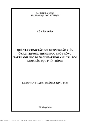 Quản Lý Bồi Dưỡng Giáo Viên Tại Các Trường Trung Học Phổ