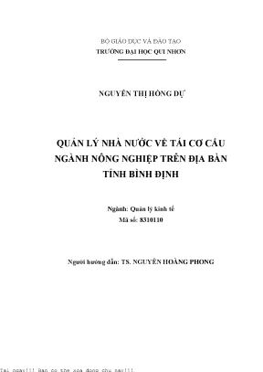 Quản Lý Nhà Nước Về Tái Cơ Cấu Ngành Nông Nghiệp Tại