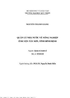 Quản Lý Nhà Nước Về Nông Nghiệp Tại Huyện Tây Sơn, Tỉnh