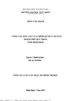 Công Tác Dân Vận Của Chính Quyền Cấp Xã Tại Thành Phố