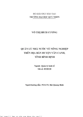 Quản Lý Nhà Nước Về Nông Nghiệp Tại Huyện Vân Canh, Tỉnh