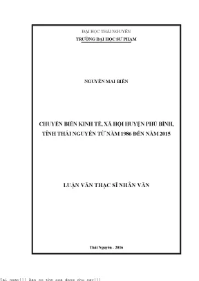 Chuyển Biến Kinh Tế - Xã Hội Huyện Phú Bình Từ 1986 Đến 2015