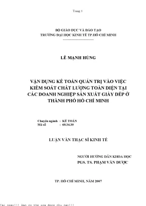 Vận Dụng Kế Toán Quản Trị Để Kiểm Soát Chất Lượng Toàn