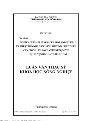 Nghiên Cứu Ảnh Hưởng Của Kỹ Thuật Đến Sinh Trưởng Giống